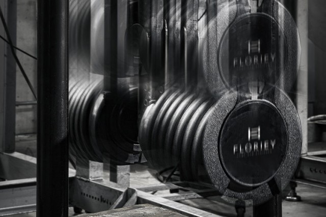 12.5lb adjustable dumbbells aligned on a storage rack